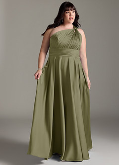 Azazie Charlize Robes de demoiselle d'honneur Robe Trapèze en Satin extensible Ue épaule Pistache image11