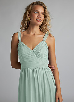 Azazie Aziza Bridesmaid Dresses Agave A-Line V-Neck Pleated Chiffon Dress image5