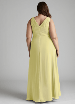 Azazie Flora Robes de demoiselle d'honneur Robe Trapèze en Mousseline de soie Plissée Sorbet Citron image13