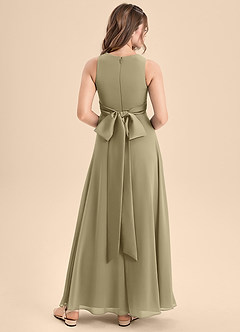 Azazie Lilenne Junior Abito A-Line in Chiffon Fiocco Verde Muschio image2