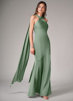 Azazie Kinsley Bridesmaid Dresses Matcha Mermaid Side Slit Stretch Satin Dress image3