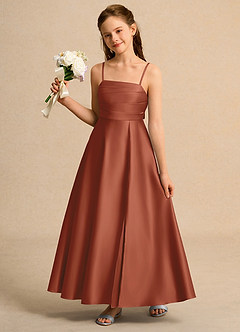 Azazie Pebbles Junior Formal Flower Girl Klänningar Klä A-Line i Matt satäng Plisserad image2