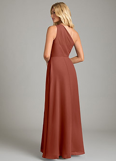 Azazie Phaedra Vestidos de damas de honor Vestido de Castaño de Gasa de Corte en A con Hombro unilateral image2