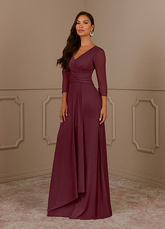 Azazie Annetta vestidos de madre de la novia Vestido de Cabernet de Malla de Corte En A con Cuello en V Manga Larga image5