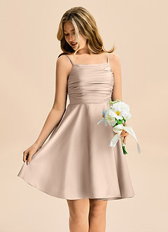 Azazie Miko Junior English Rose A-Line Pleated Stretch Satin Dress image4