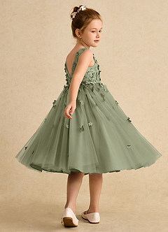 Azazie Lana vestidos de niña de las flores Vestido de Pistacho de Satin Mate de Corte En A con Sin mangas image4