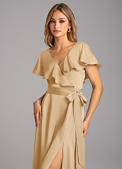 Azazie Lainey Robes de demoiselle d'honneur Robe Trapèze en Satin extensible avec poches Or image6