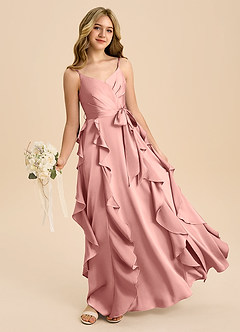 Azazie Peyton Junior Robe Trapèze en Satin extensible Plissée Rosette image1