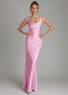 Azazie Agustina Brautjungfernkleider Meerjungfrau-Linie Korsett Stretch-Satin Kleid Bonbonrosa image1