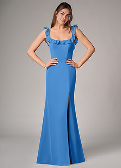 Azazie Callie Bridesmaid Dresses Blue Jay Mermaid Side Slit Chiffon Convertible Dress image1