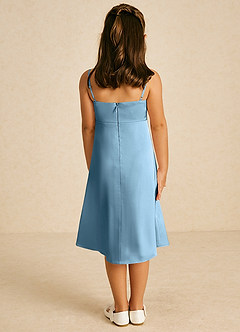 Azazie Zuzu Flower Girl Dresses Steel Blue A-Line Spaghetti Strap Stretch Satin Dress image2