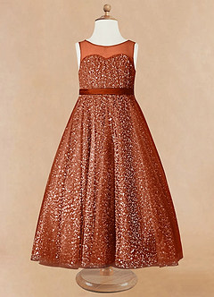 Azazie Siwa Flower Girl Dresses Paprika A-Line Beaded Tulle Dress image5