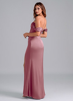 Azazie Asha Bridesmaid Dresses Vintage Mauve Sheath Off the Shoulder Stretch Satin Convertible Dress image2