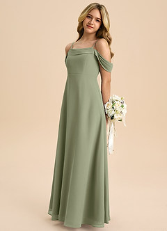 Azazie Anselie Junior Robe Trapèze en Mousseline de soie Épaule décolletée Pistache image5