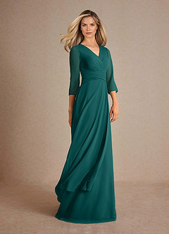Azazie Mayfield Mother of the Bride Dresses Peacock A-Line Pleated Chiffon Dress image2