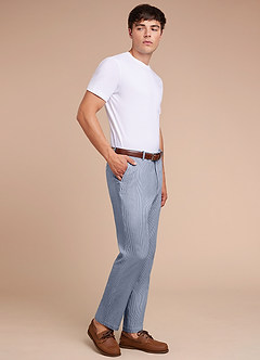 front Gavin Blue Striped Seersucker Dress Pants