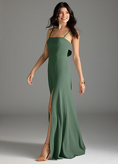Azazie Melia Bridesmaid Dresses Eucalyptus A-Line Bow Stretch Crepe Dress image3