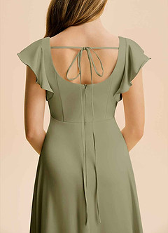 Azazie Bondi Junior Robe Trapèze en Satin extensible Fente Latérale Pistache image6