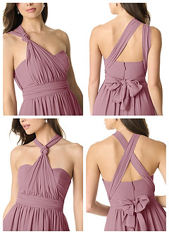 Azazie Olani Bridesmaid Dresses Vintage Mauve A-Line Off the Shoulder Chiffon Convertible Dress image7