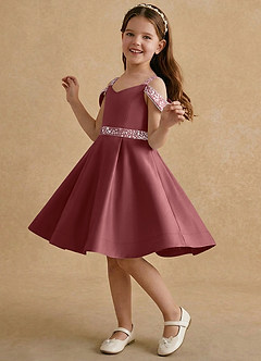 Azazie Judi Jurken voor bloemenmeisjes A-Lijn Jurk van Mat Satijn Amethist image3