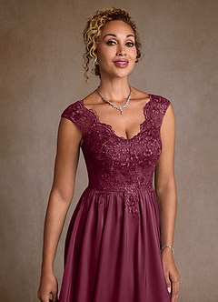 Azazie Amethyst Mother of the Bride Dresses Mulberry A-Line Lace Dress image6