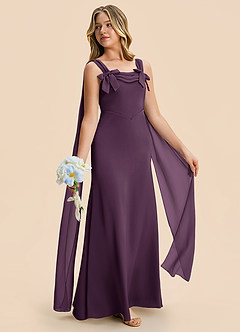 Azazie Chelsea Junior Plum Sheath Pleated Stretch Satin Dress image5