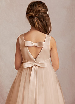 Azazie Marlee Flower Girl Dresses English Rose A-Line Pleated Matte Satin Dress image2