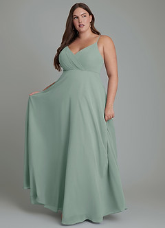 Azazie Amani Bridesmaid Dresses Silver Sage A-Line Pleated Chiffon Dress image7