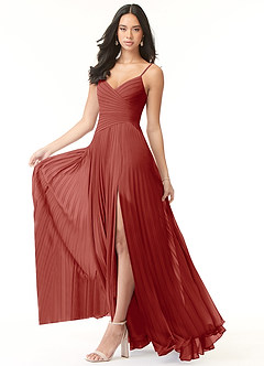 Azazie Vini Brautjungfernkleider A-Linie V-Hals Gefaltet Chiffon Kleid Terrakotta image3