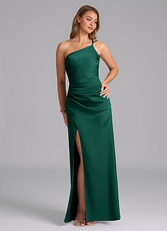 Azazie Eren Bridesmaid Dresses Emerald Mermaid One Shoulder Stretch Satin Dress image4