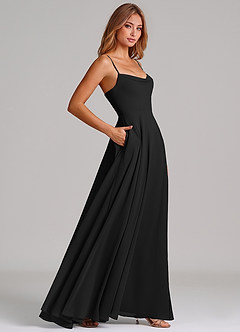 Azazie Elle Robes de demoiselle d'honneur Robe Trapèze en Mousseline de soie Plissée Noir image5