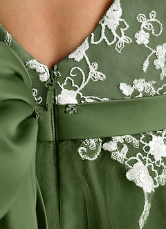 Azazie Butterfly Flower Girl Dresses Olive A-Line Lace Dress image5