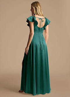 Azazie Bondi Bridesmaid Dresses Pine A-Line Bow Metallic Satin Dress image3