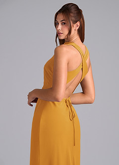 Azazie Evadne Bridesmaid Dresses Butterscotch Sheath Pleated Chiffon Dress image7