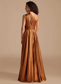 Azazie Charlize Bridesmaid Dresses Copper A-Line One Shoulder Metallic Satin Dress image4