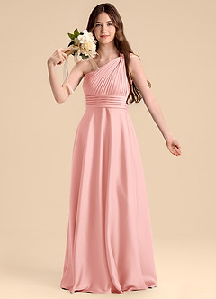 Azazie Charlize Junior Powder Pink A-Line Pleated Stretch Satin Dress image12