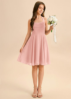 Azazie Kady Junior Rosette A-Line Sweetheart Neckline Chiffon Dress image3