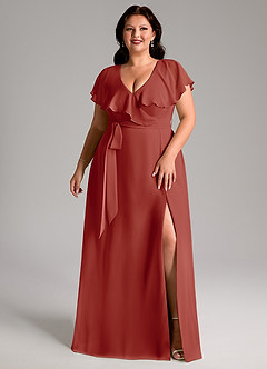 Azazie Lainey Bridesmaid Dresses Terracotta A-Line with Pockets Chiffon Dress image10