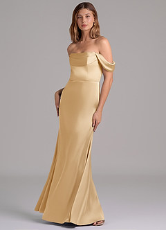 Azazie Miley 신부 들러리 드레스 인어 오프 더 숄더 스트레치 새틴 바닥 길이 드레스 image5