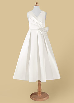 Azazie Ronda Final Sale Coral A-Line Pleated Matte Satin Dress image3