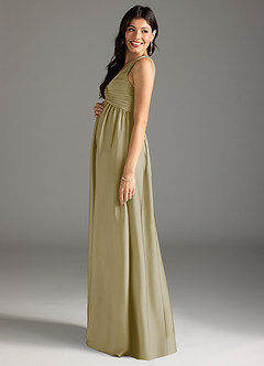 Azazie Yetta Maternity Bridesmaid Dresses A-Line Pleated Stretch Satin Floor-Length Dress image4