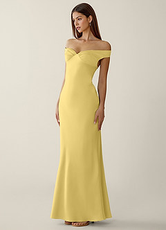 Gwendonme Pastel Yellow Satin Crystal Linen Prom Dress image3