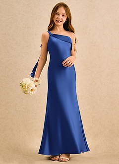 Azazie Almond Girls Formal Sukienki dla dziewczynek sypiących kwiaty Osłona Jedno ramię Satyna elastyczna Długość podłogi Sukienka image2