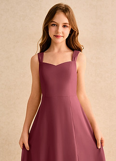 Azazie Makani Girls Formal Abiti da Ragazza di Fiori Abito A-Line in Chiffon Scollo a Cuore Merlot image6