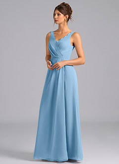 Azazie Bernice Bridesmaid Dresses Steel Blue A-Line Pleated Chiffon Dress image5
