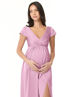 Azazie Allessia Maternity Bridesmaid Dresses A-Line Pleated Stretch Satin Floor-Length Dress image5