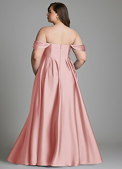 Azazie Loisa At-home Try On Dresses Dusty Blue A-Line Off the Shoulder Stretch Satin Dress image9