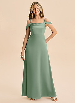 Azazie Lettie Junior Matcha A-Line Off the Shoulder Stretch Satin Dress image4