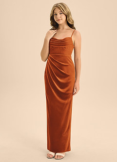Azazie Mai Junior Burnt Orange A-Line Sweetheart Neckline Velvet Dress image4