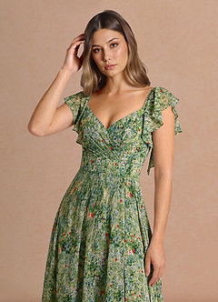 Saskia Midi Klänning Grön Blommig image5